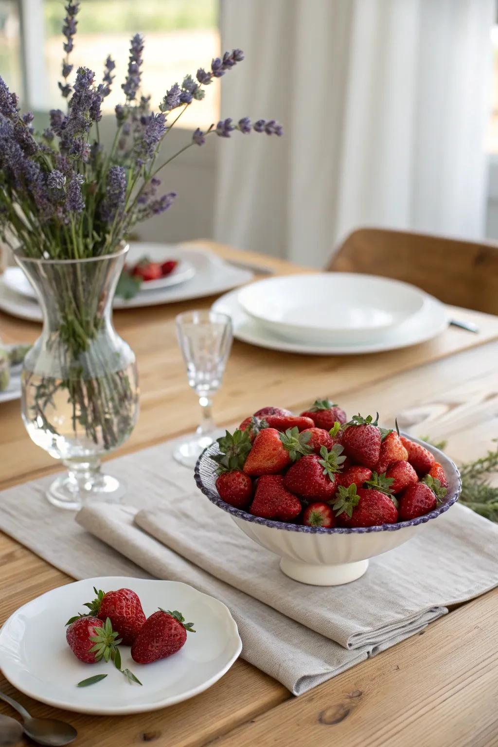 A soothing blend of strawberries and lavender for a fragrant centerpiece.