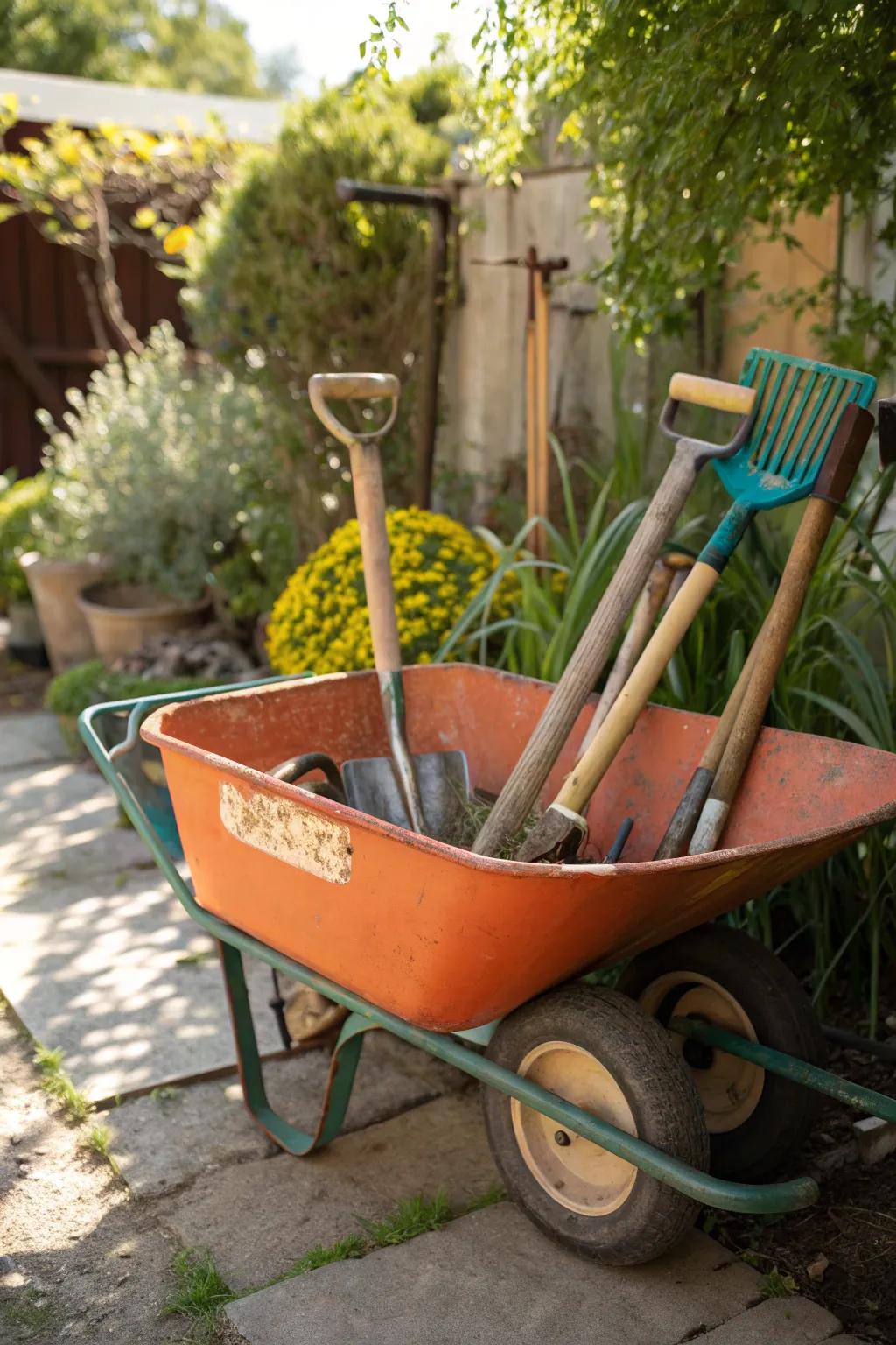 Keep your garden tidy and stylish with a wagon tool caddy. #GardenOrganization #OutdoorLiving