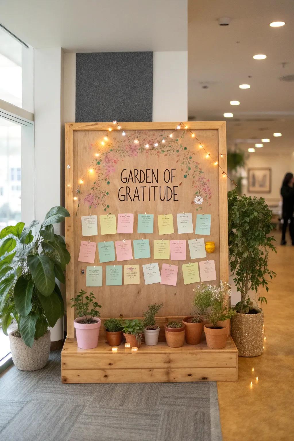 Cultivate gratitude in the workplace with a board that blossoms with appreciation and positivity.