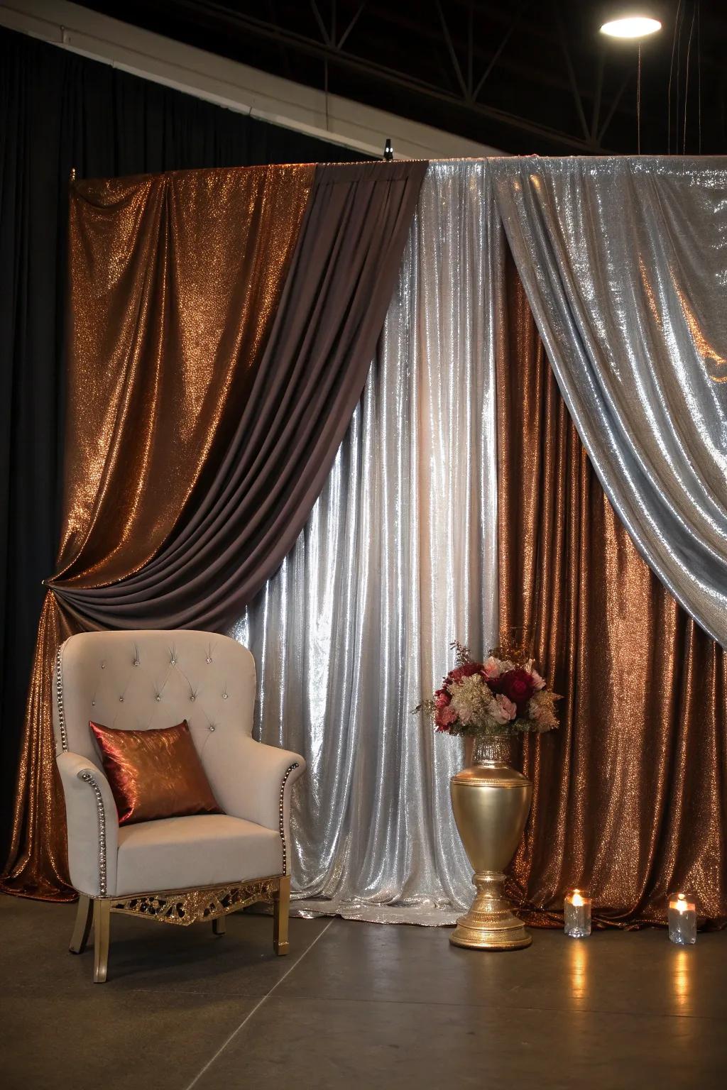 Add a touch of glamour and sophistication with metallic drapes that dazzle and shine.