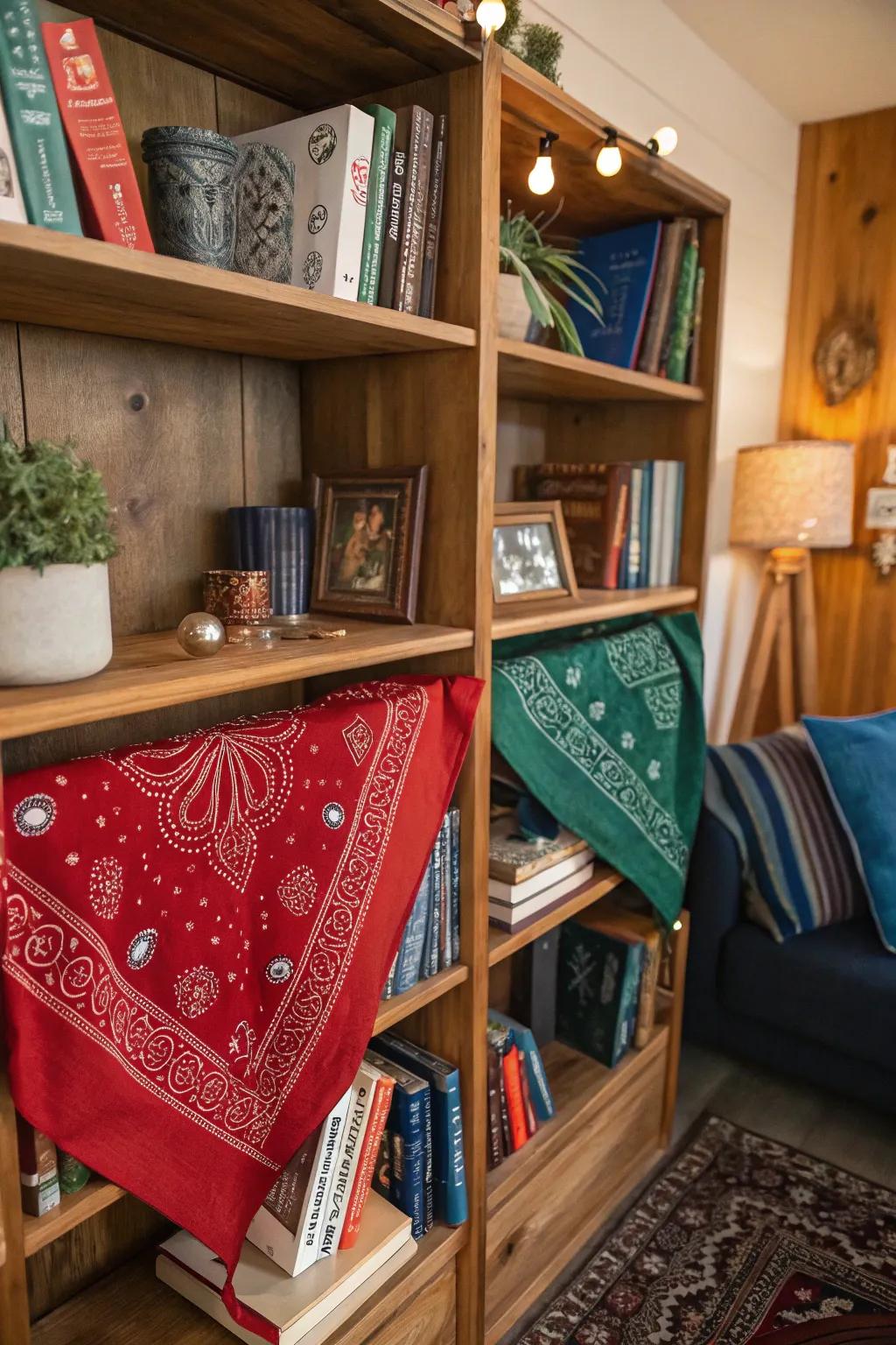 Bandana shelf liners bring a subtle pattern to your favorite reading spot.