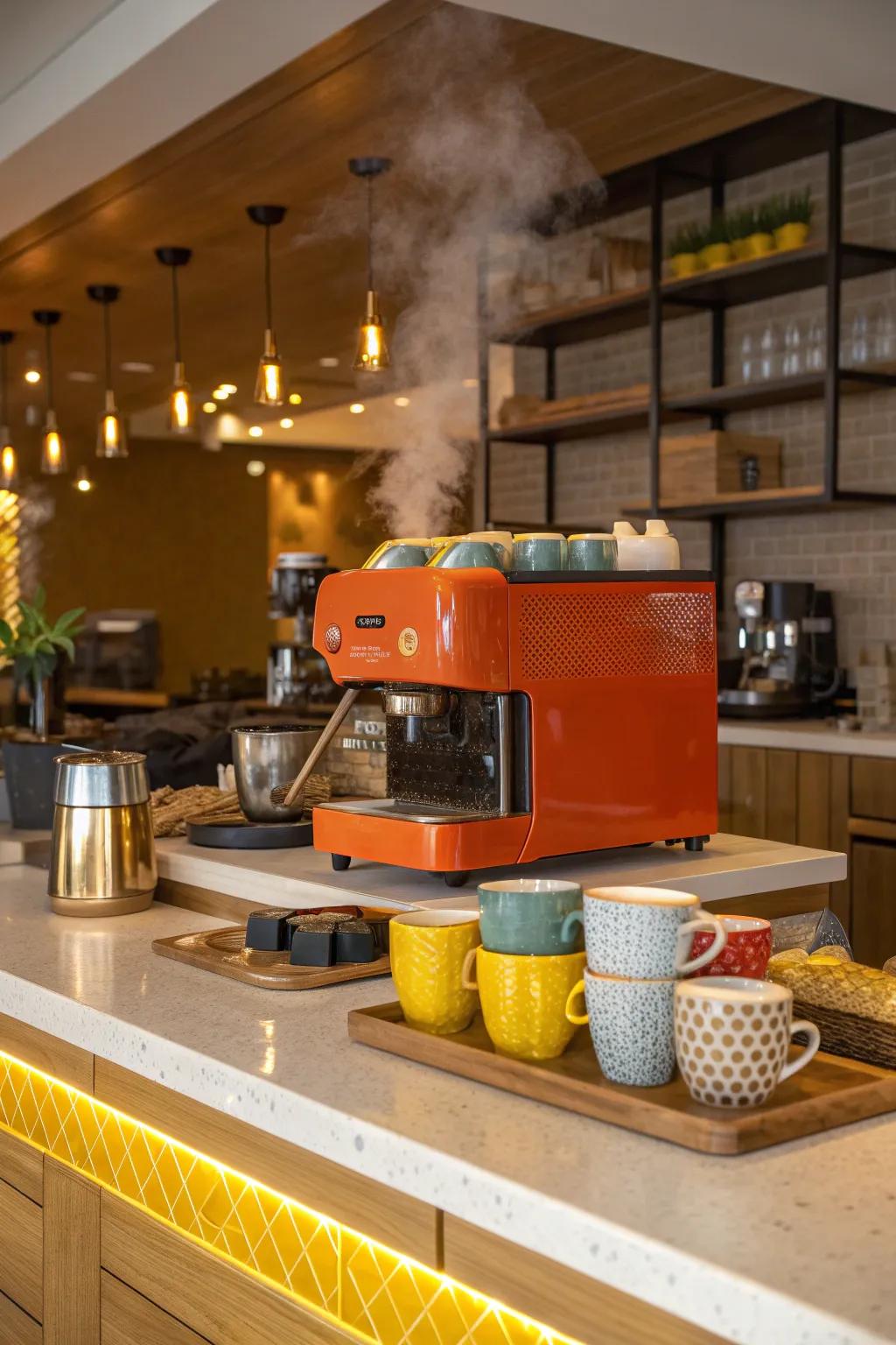 Warm lighting transforms your coffee bar into a cozy and inviting haven.