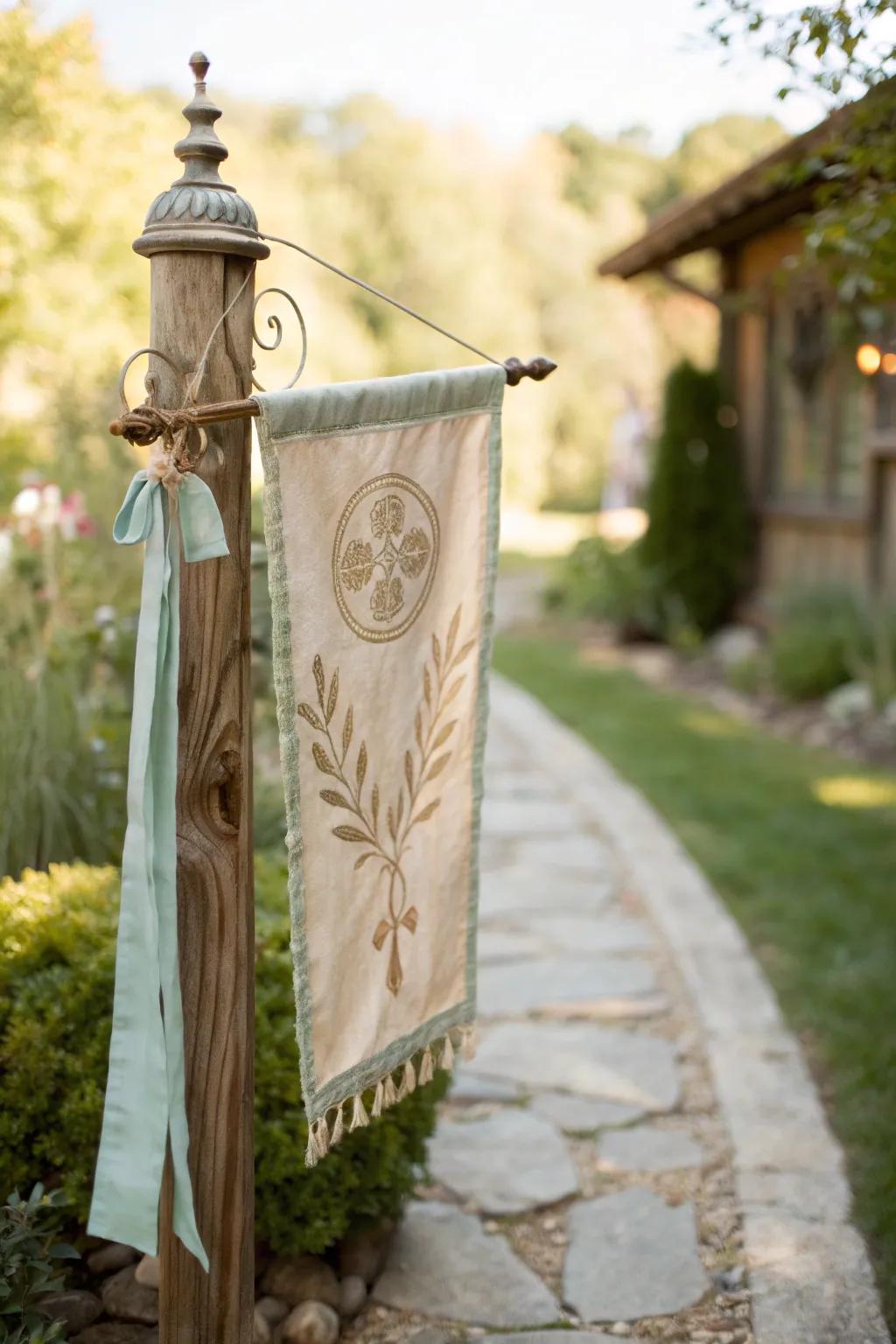 Embrace rustic charm with vintage flags that transport your garden back to simpler times.