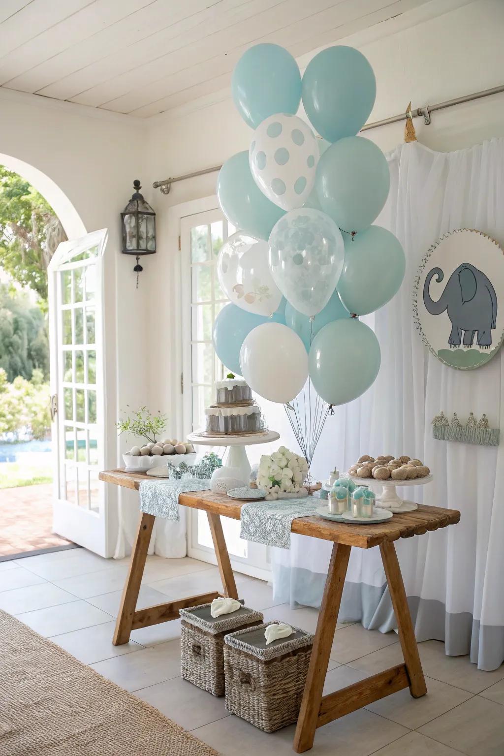 Create a playful atmosphere with elephant motif balloons that dance in the air. 🎈🐘 #BalloonDecor