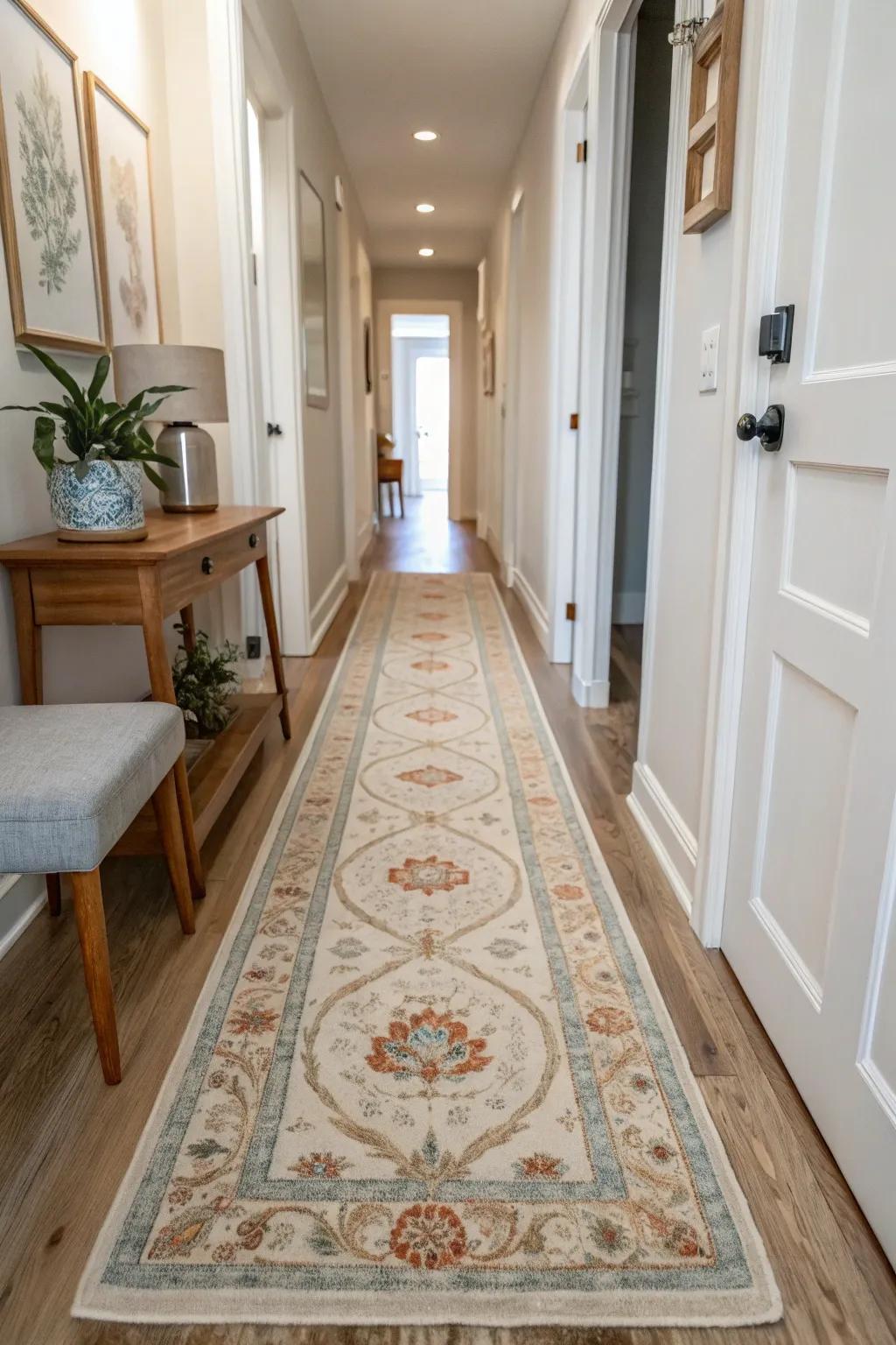 Hallway runners guide the eye and add elegance to narrow spaces. 🌿 #HomeDecor #FrenchCountry