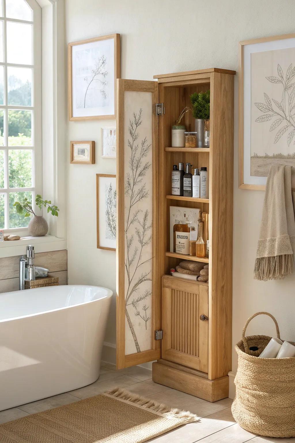 Combine art and functionality with hidden shelves behind framed artwork.