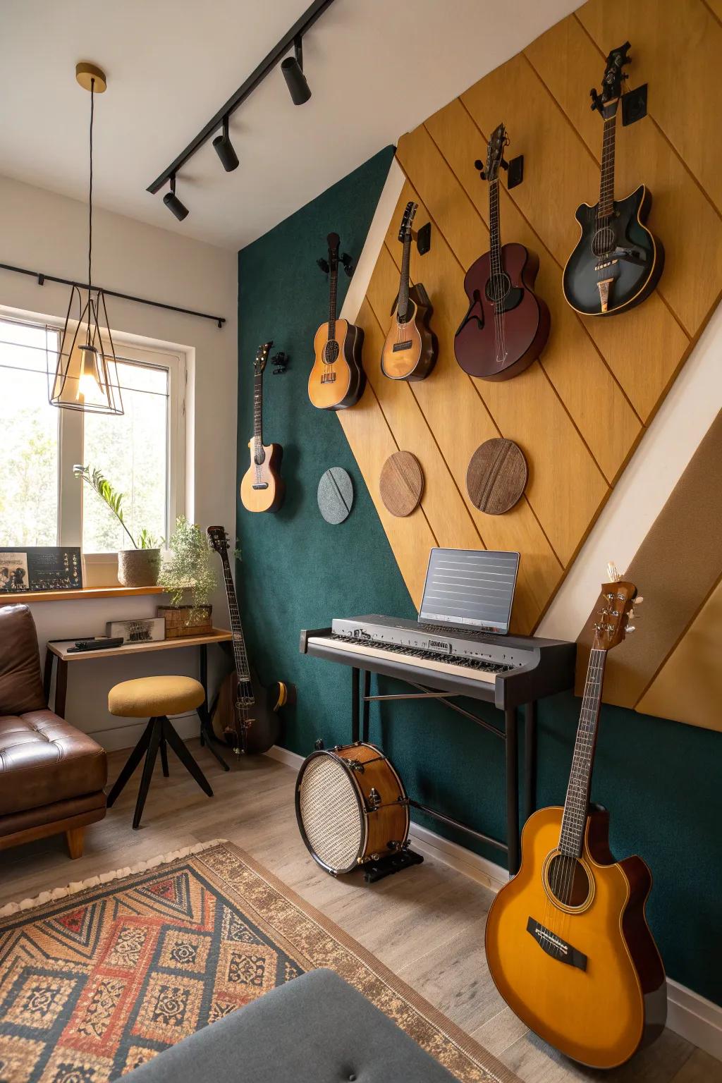 Showcase your instruments as part of your studio's character and charm. 🎸 #MusicLovers #StudioSetup