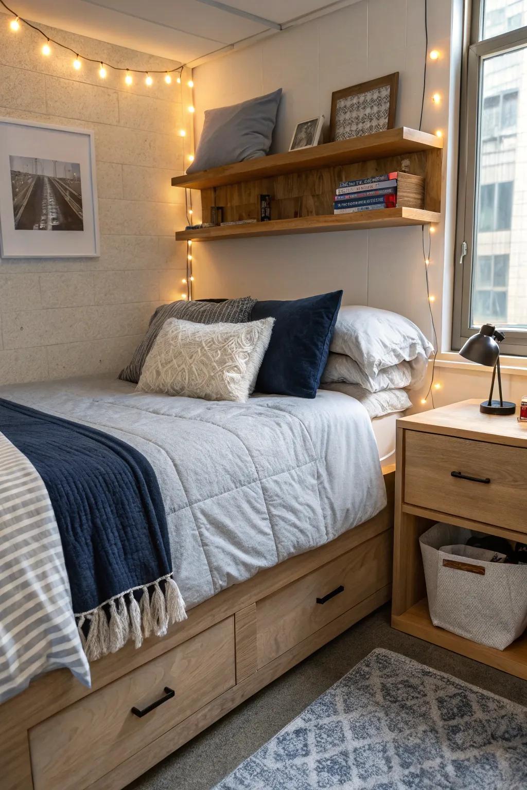 Mix textures with decorative pillows for comfort and style. 🛋️ #PillowTalk #DormDecor