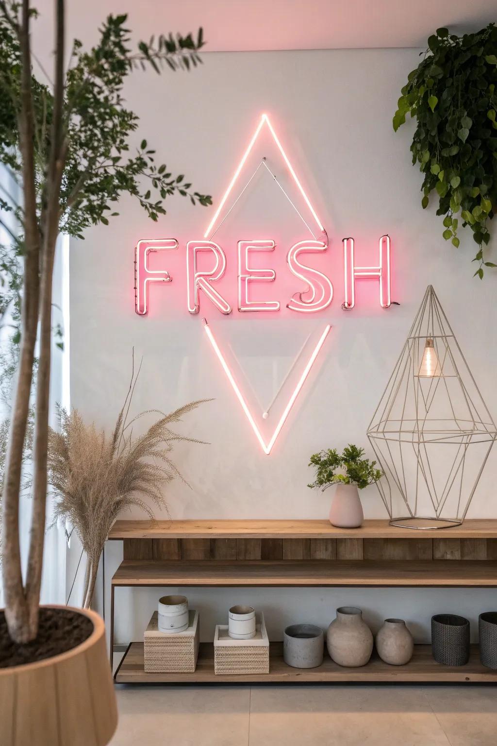 Geometry meets glow with this creative and modern neon sign setup.