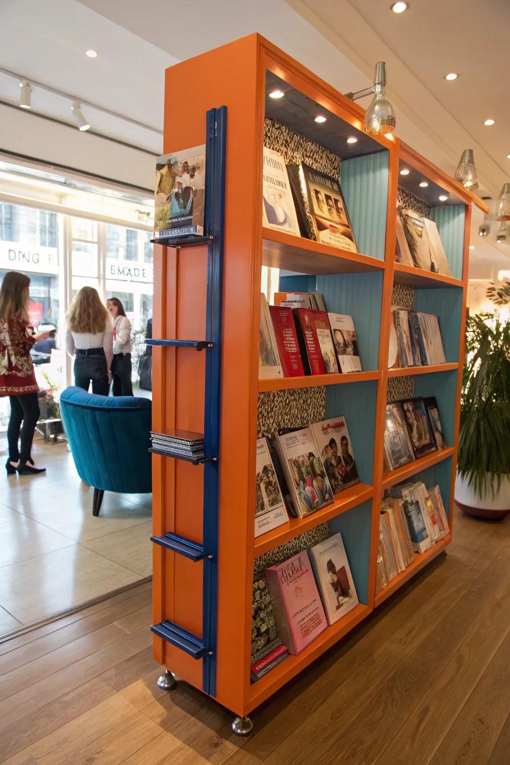 Keep clients entertained with freestanding bookshelf partitions filled with style.