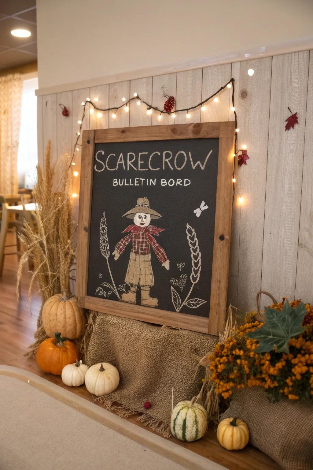 Chalkboard accents offer dynamic and versatile decor options for your scarecrow display.