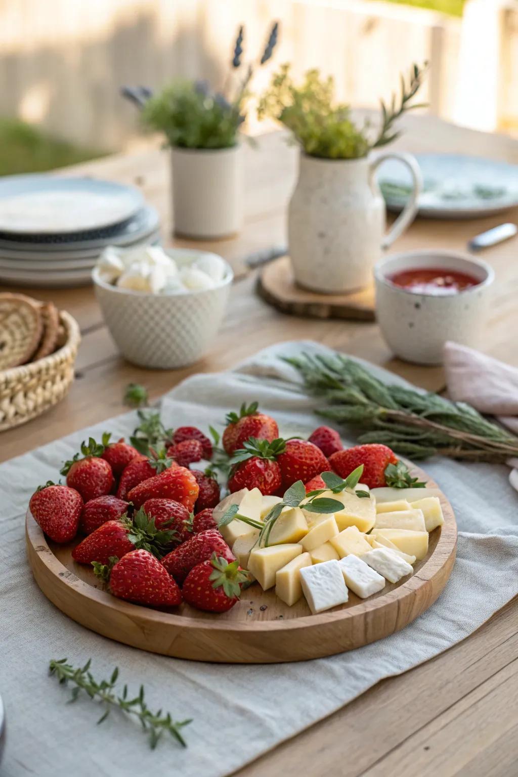 Bring together sweet and savory with a strawberry and cheese centerpiece.