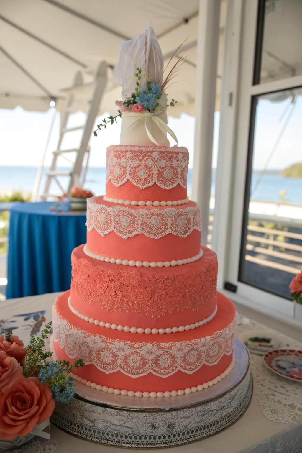 Enhance your cake with romantic lace or fabric toppers that add an ethereal touch.