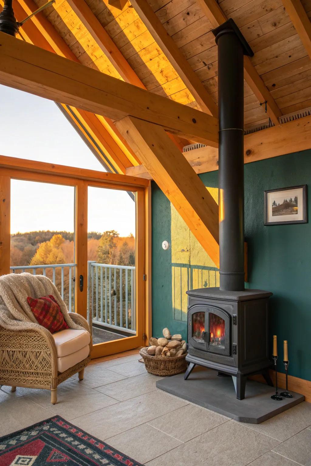 Wooden beams add rustic charm and a cabin-like feel to your alcove.