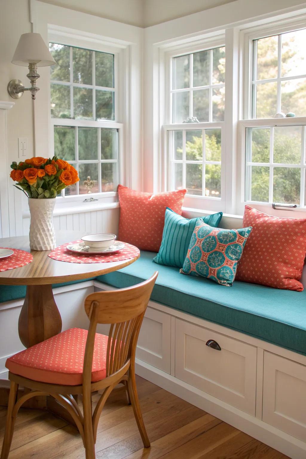 Enjoy a tranquil escape with a cozy window seat in your kitchen.