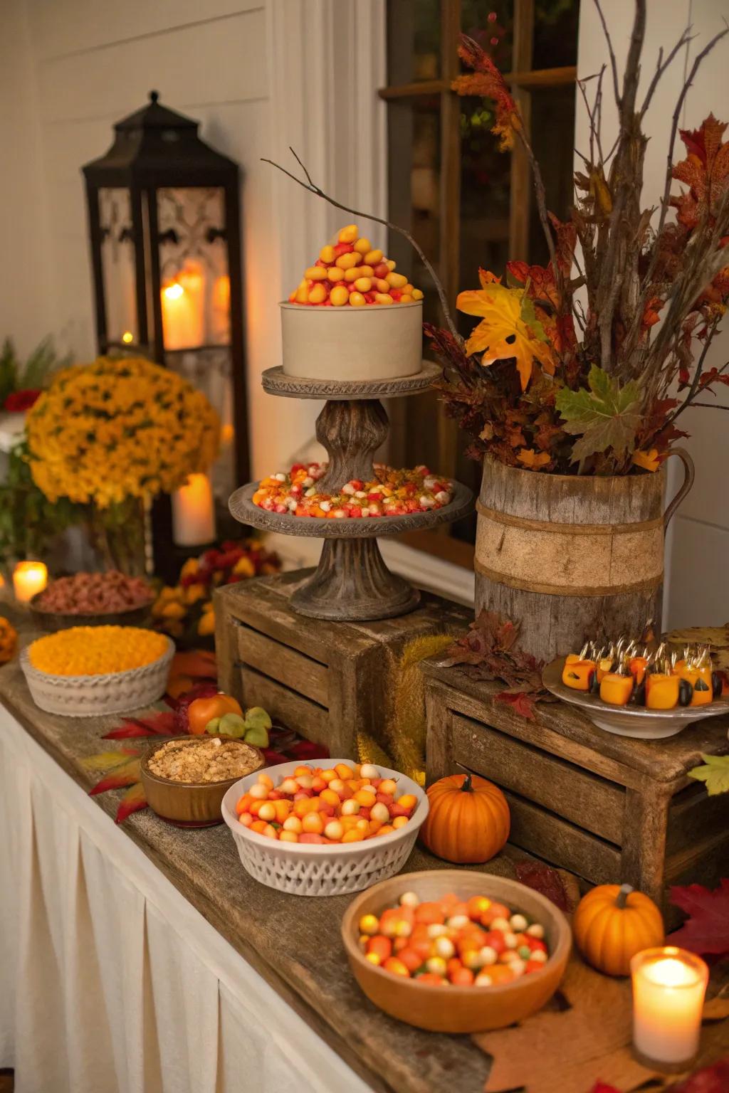 Add a splash of color and nostalgia with candy corn accents that delight all ages.