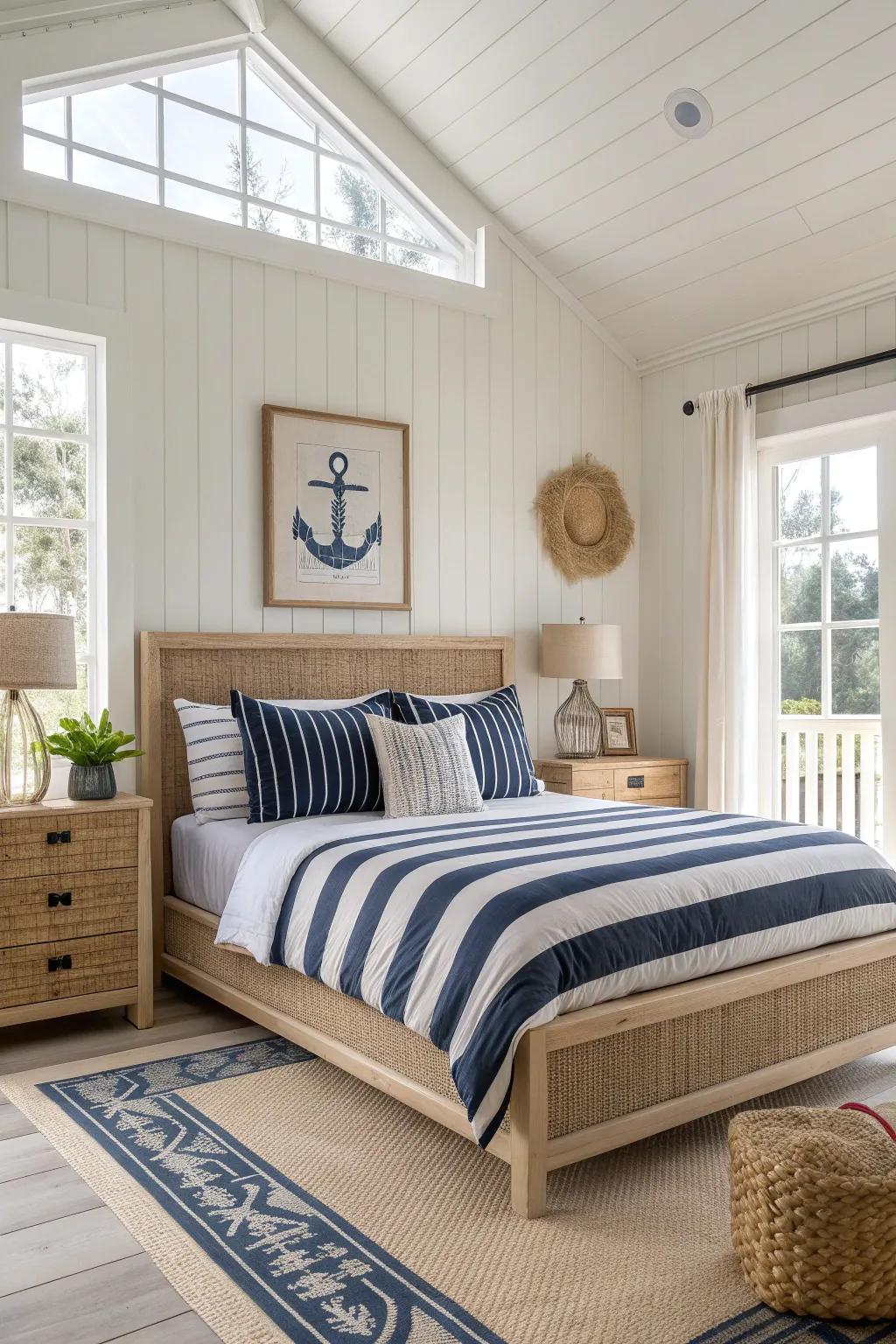 Sail into style with nautical accents that add charm and character to your bedroom. ⚓️ #NauticalDecor #BeachHouse