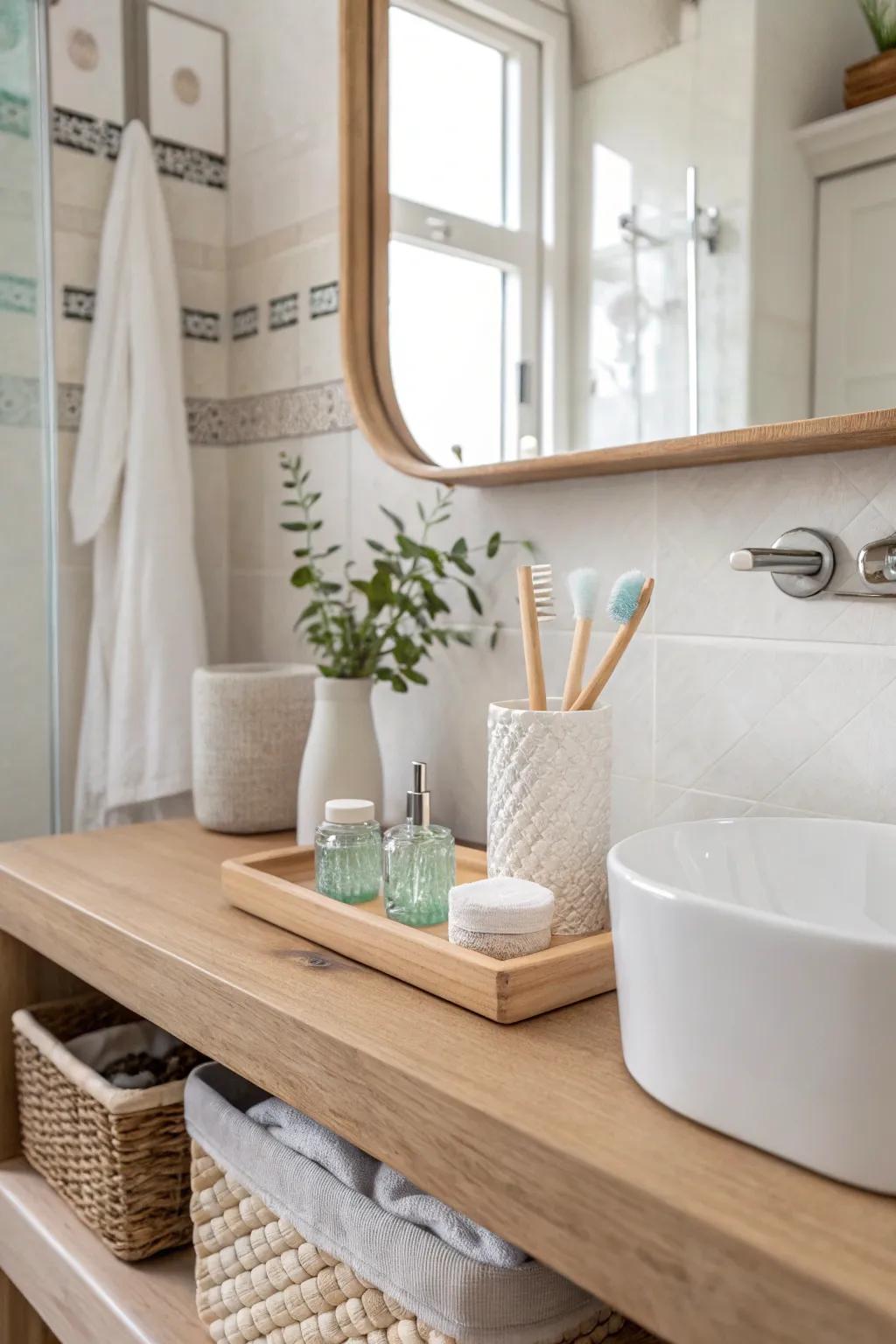 Under-counter niches provide a discreet home for your toothbrushes.