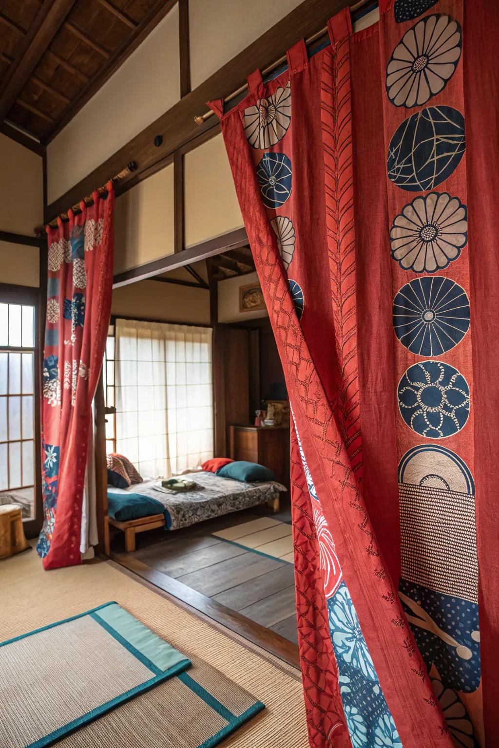 Add traditional charm with Noren curtains that elegantly divide spaces.