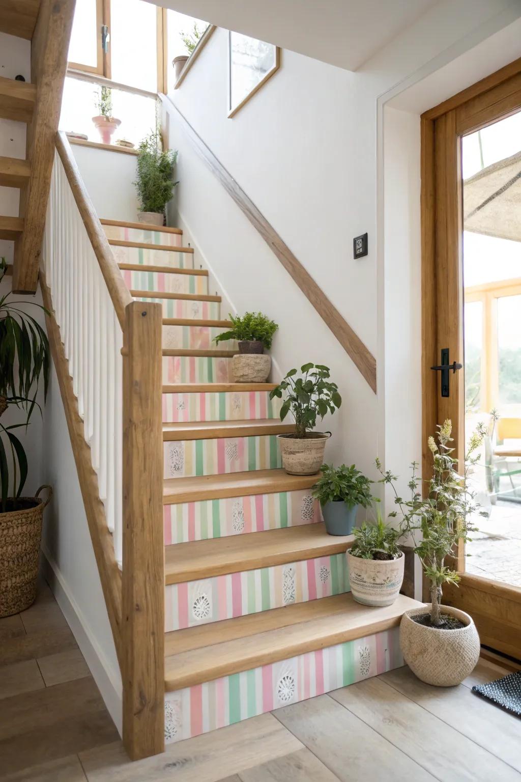 Playful patterns bring a touch of whimsy to your staircase. 🌈 #PlayfulDesign #CreativeSpaces
