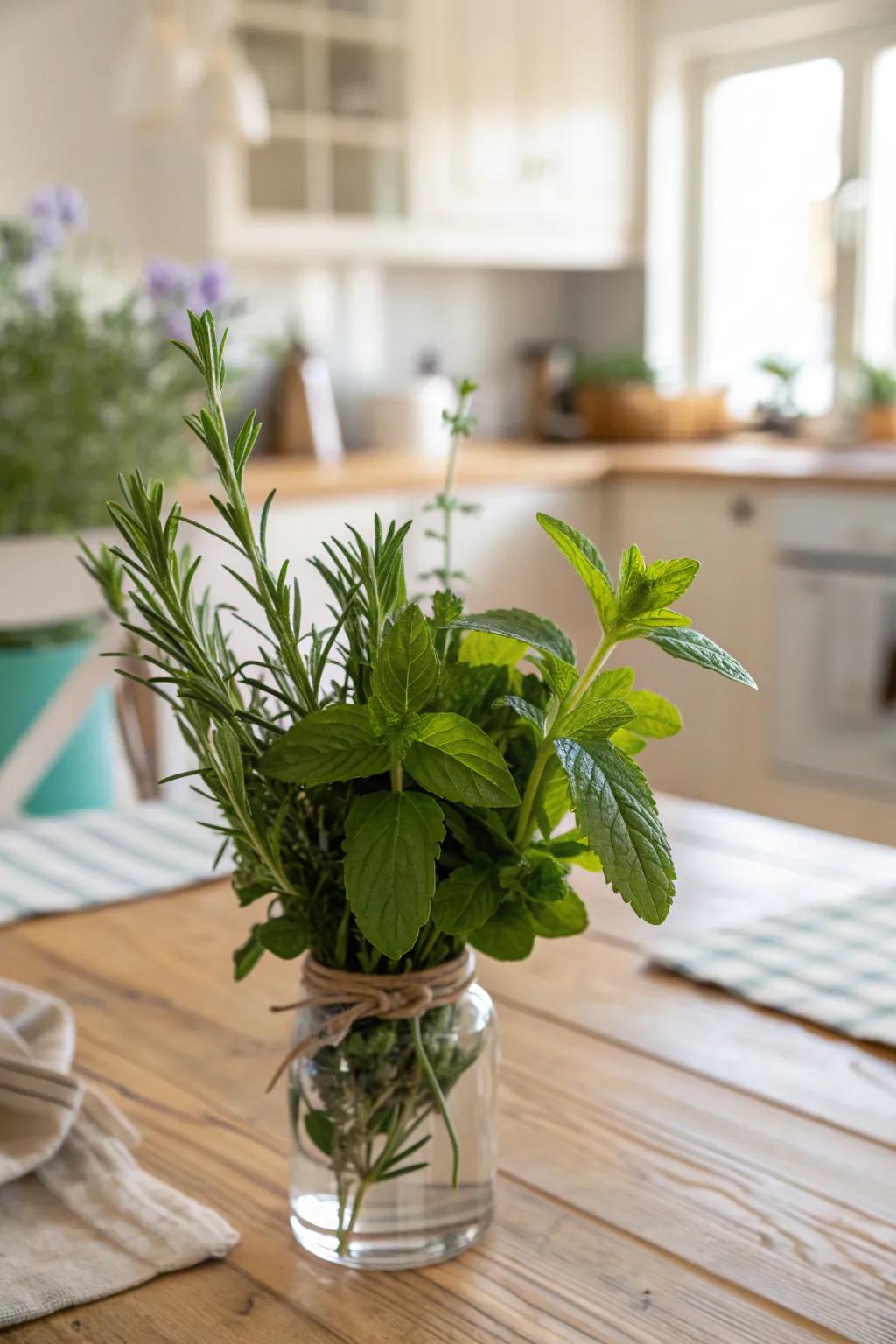 Herbs like rosemary and mint infuse your kitchen with freshness and charm.