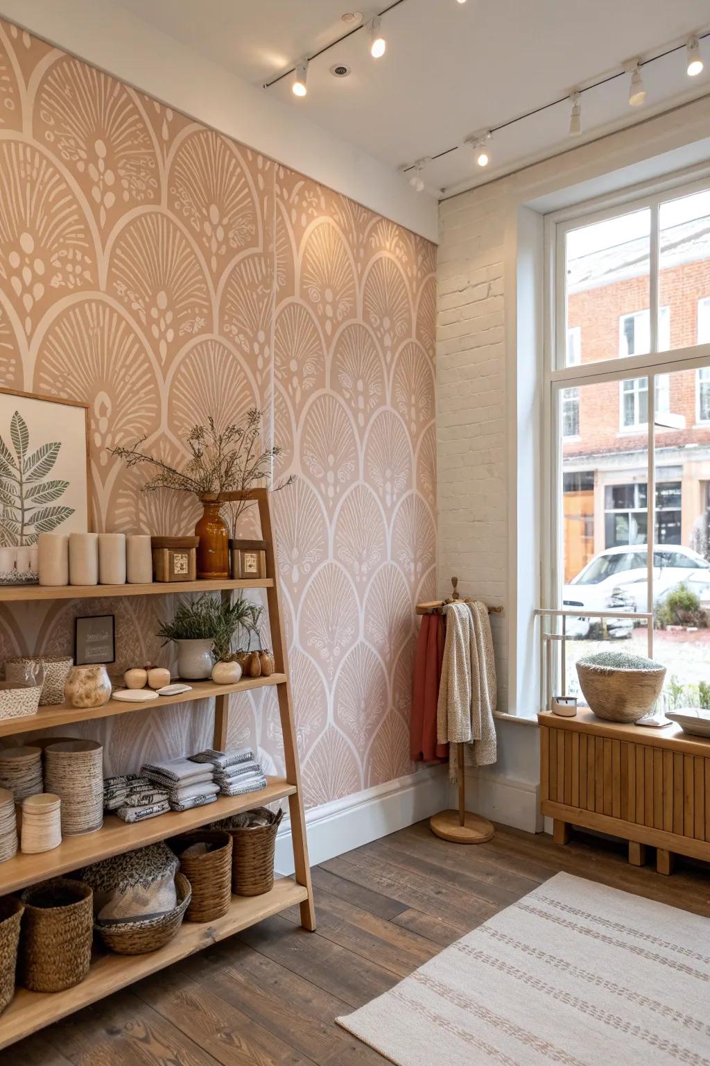 Make a statement with a feature wall that serves as a striking backdrop for your products.