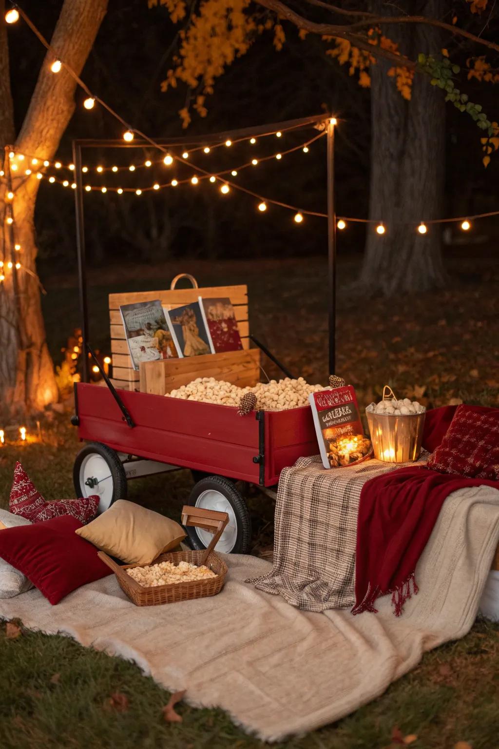 Get ready for outdoor movie magic with a wagon that's all set for the show. 🎬 #MovieNight #OutdoorFun