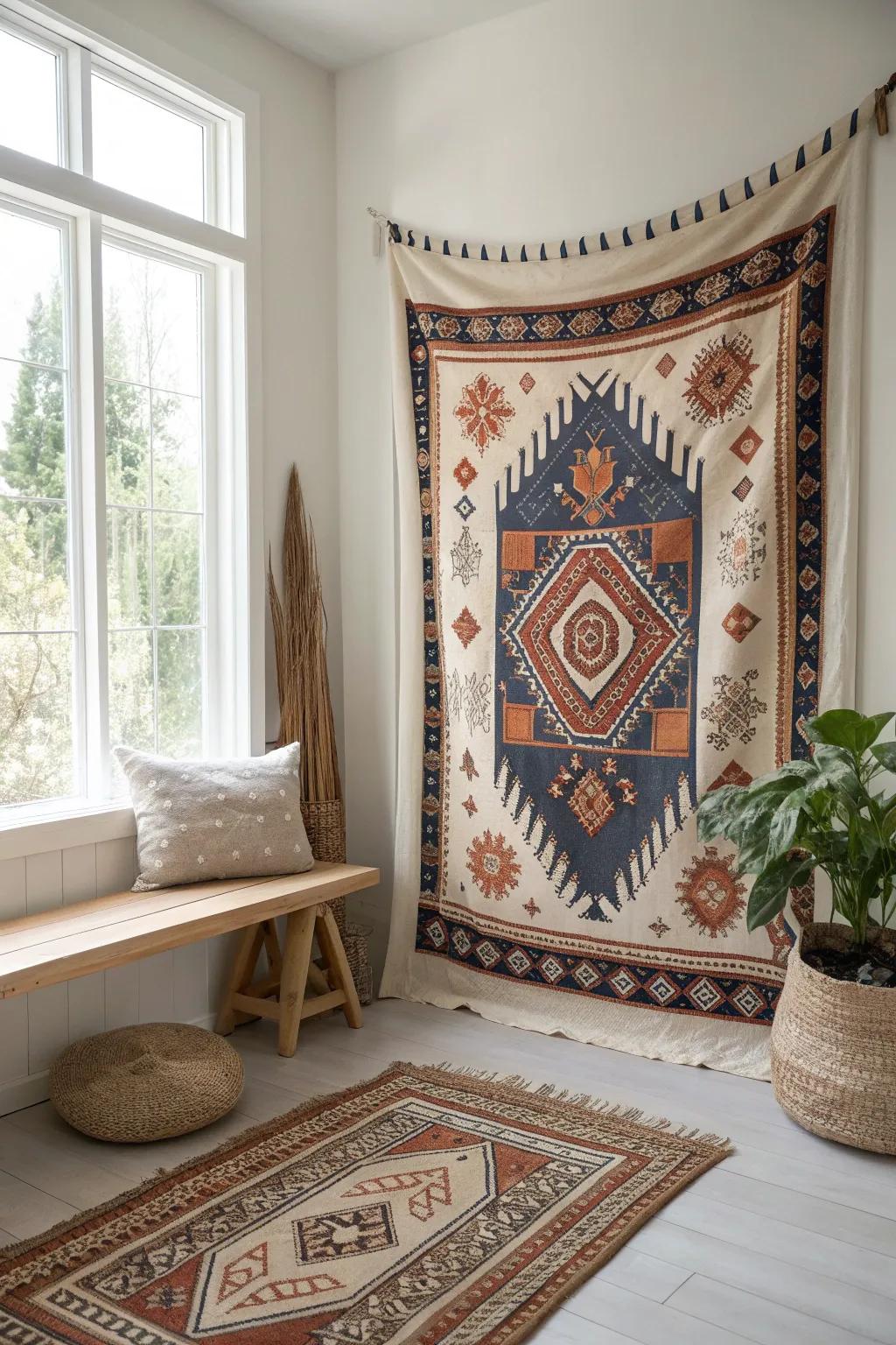 Transport your home with cultural tapestry wall wraps that celebrate global artistry.