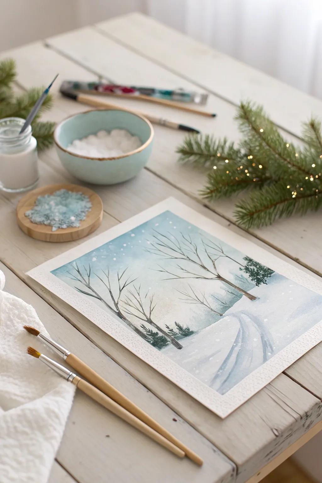 Channel your inner artist with winter-themed watercolor art.