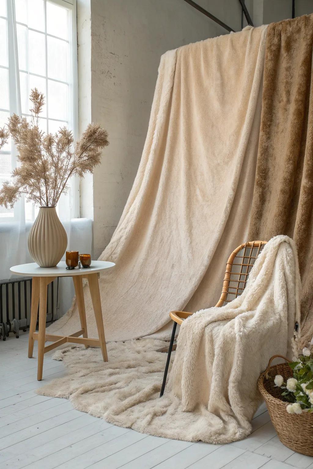 Create a warm and inviting space with plush drapes that offer comfort and style.