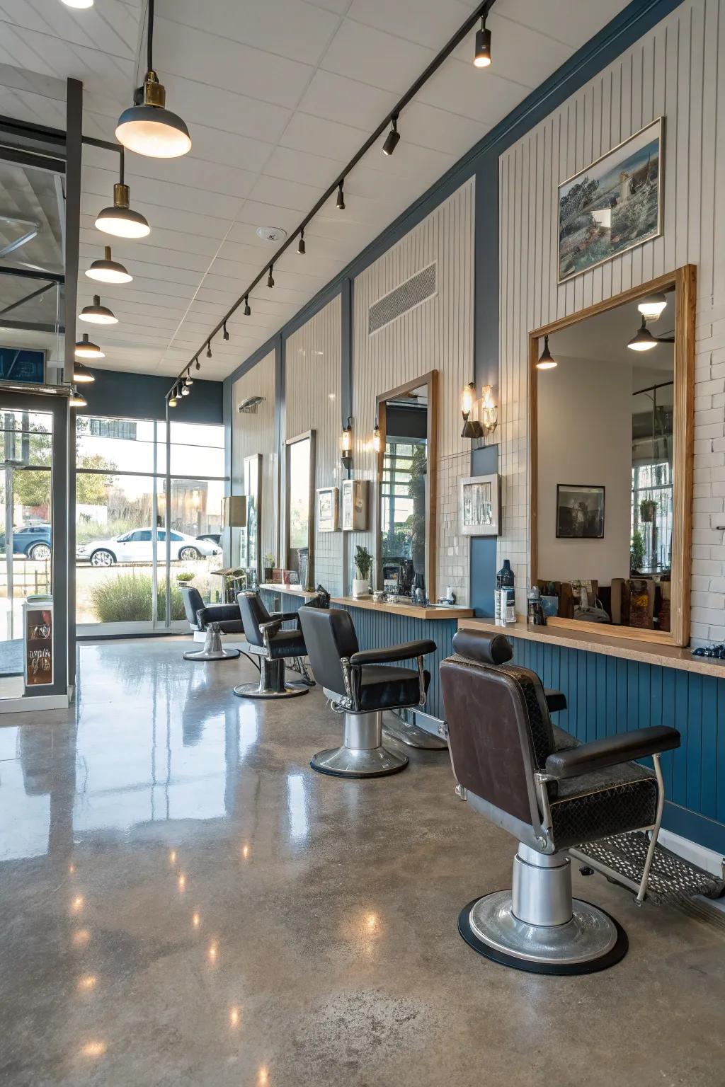 Create an airy, spacious vibe with an open layout that invites flow and flexibility. 🌿 #OpenDesign #ModernBarbershop