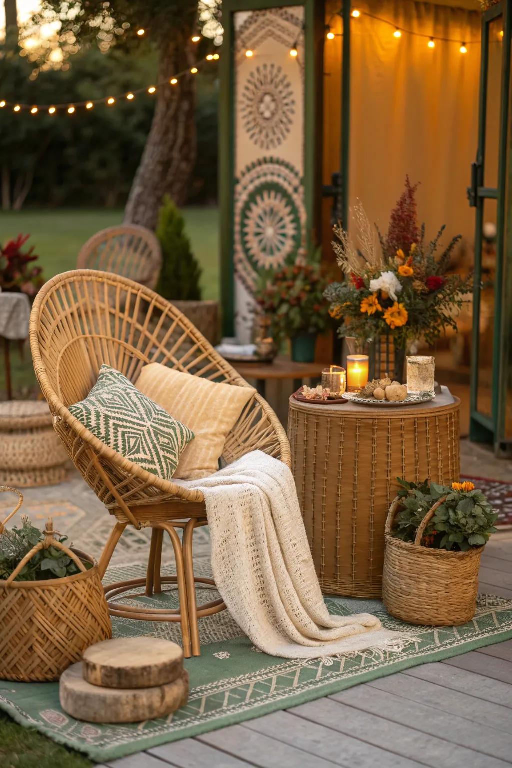 Rattan and wicker accents bring texture and warmth to your boho decor.