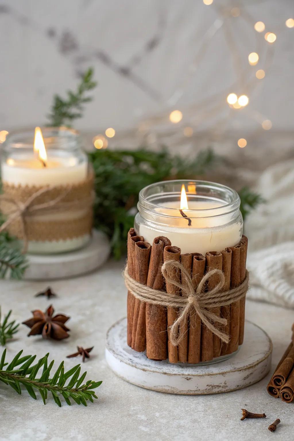 Warm up your space with festive candle holders that bring a cozy, rustic charm to your holiday decor.