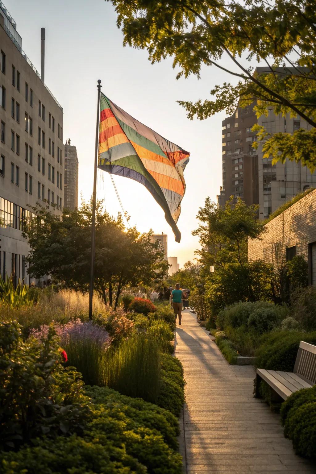 Infuse modern art into your garden with abstract flags that offer a sleek, contemporary vibe.