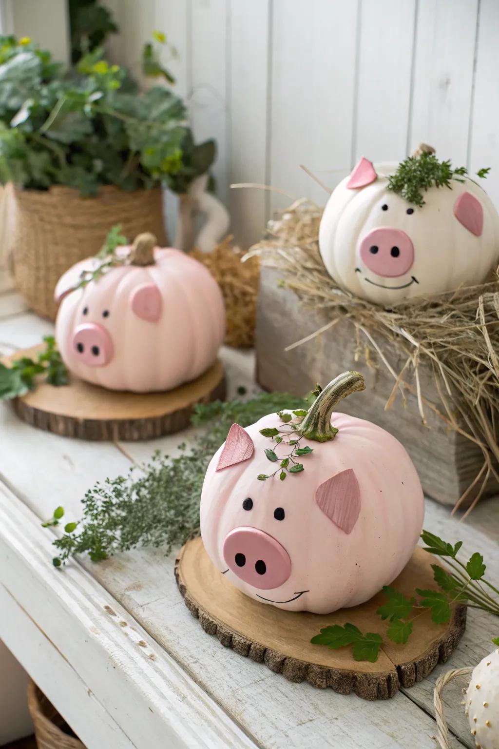 These playful piglet pumpkins are sure to delight both young and old! 🐖 #FunDecor #PigletPumpkin