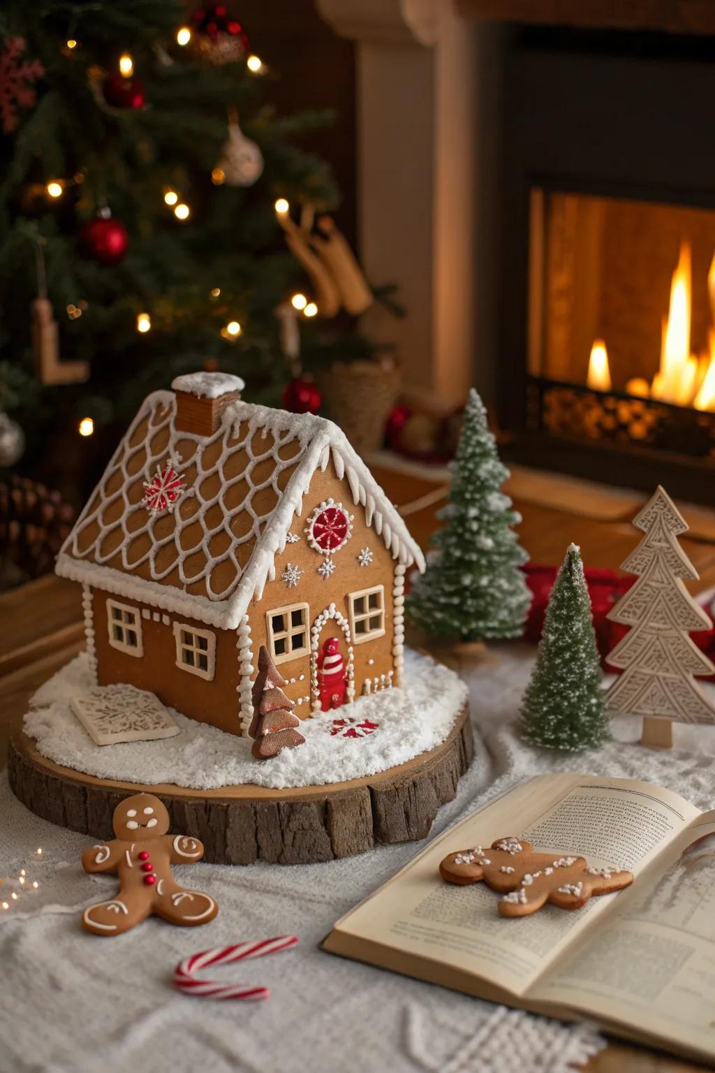 Capture the magic of a holiday tale with a gingerbread storybook scene that's as enchanting as it is edible.