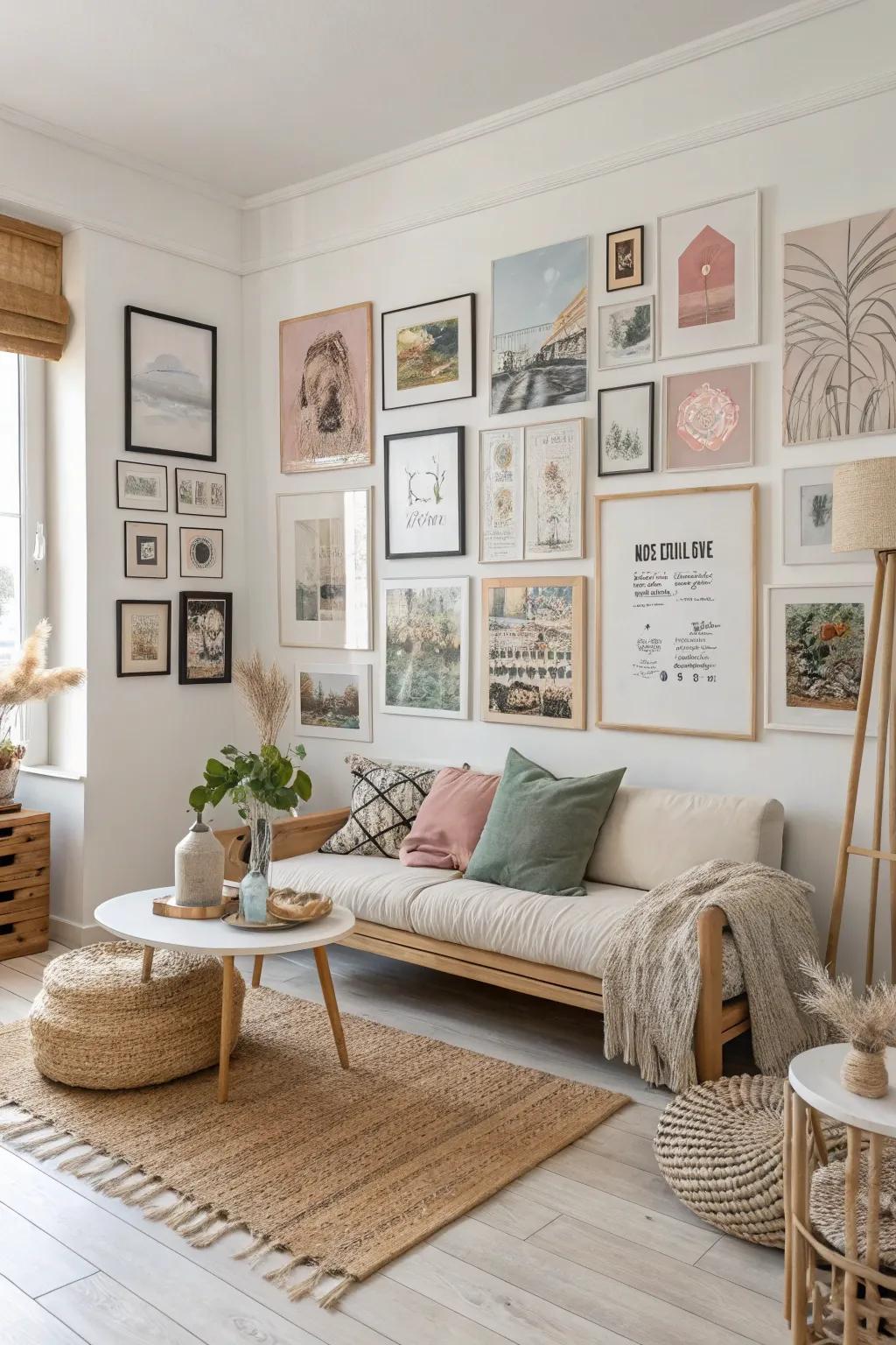 Add character to your space with an eclectic mix of poster styles and sizes.