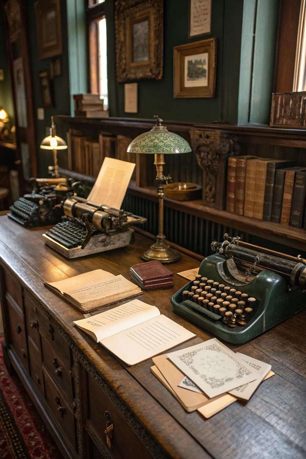 Celebrate literary charm with vintage typewriters that add nostalgia to your decor.