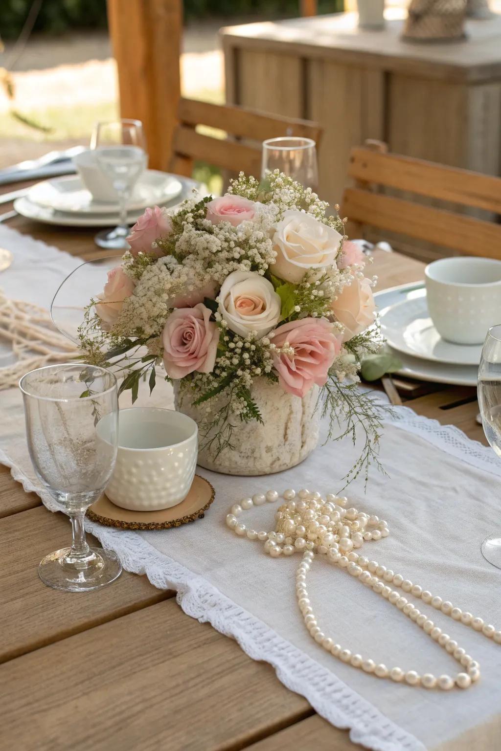 Add a touch of sophistication with elegant pearl accents that shine subtly.