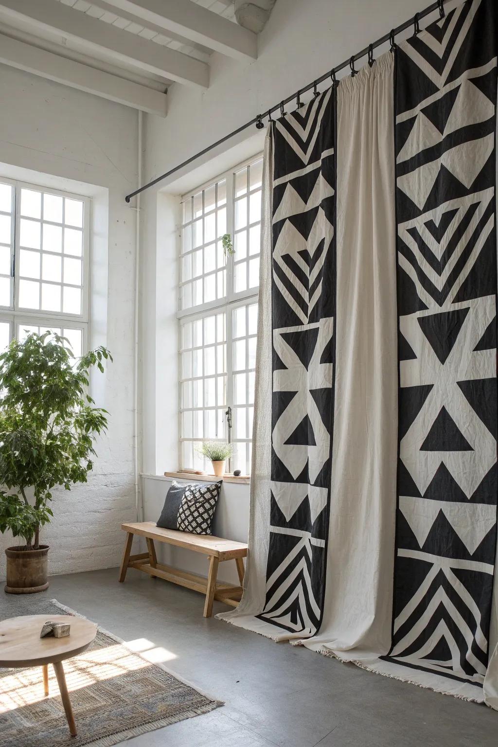 Make a statement with bold patterned drapes that add visual interest and flair.