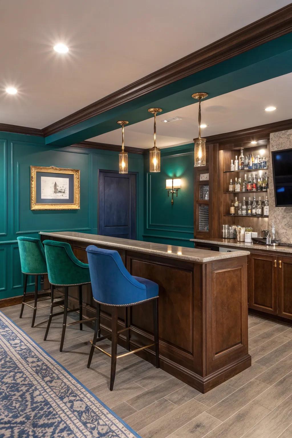 Energize your space with bold colors that make your bar a lively focal point.