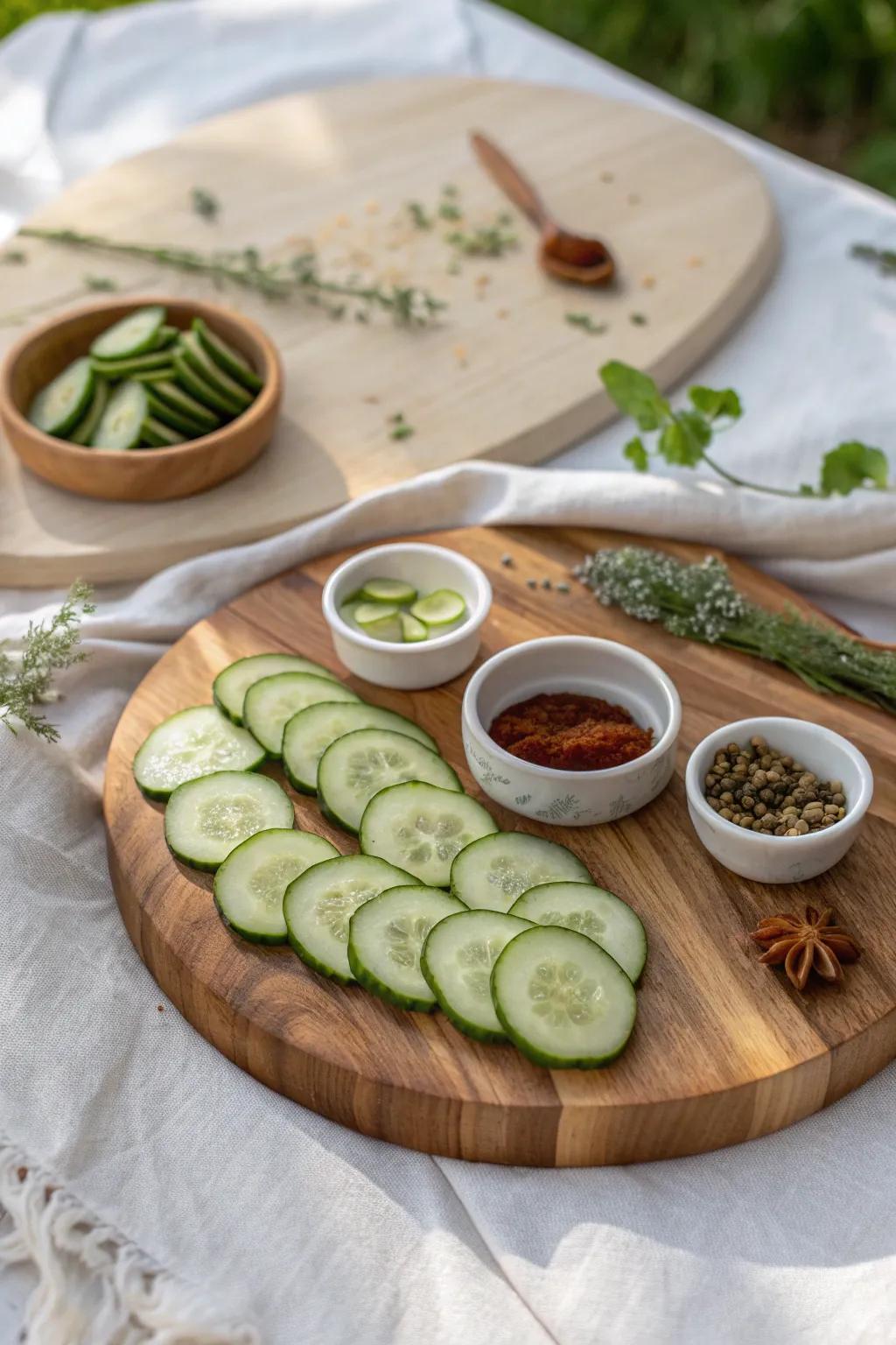 Enjoy a refreshing crunch with chilled cucumber slices, balancing out the spices. 🥒 #CucumberSlices #Refresh