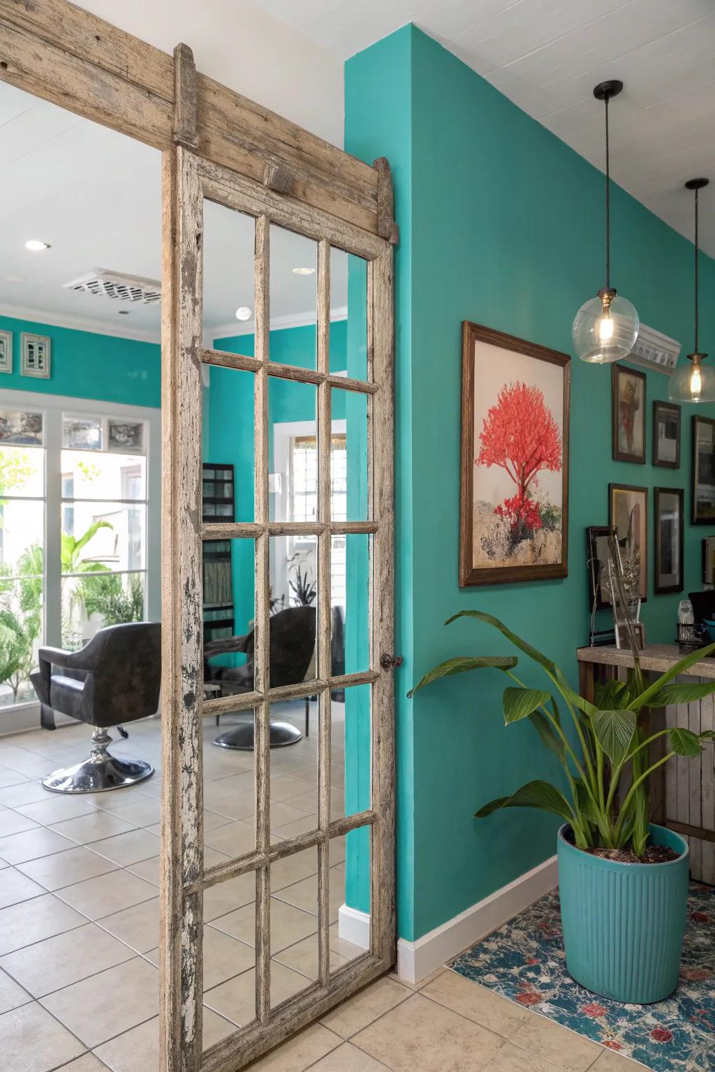 Repurpose with style using old window frames as charming partitions. 🌞 #VintageCharm #CreativeReuse