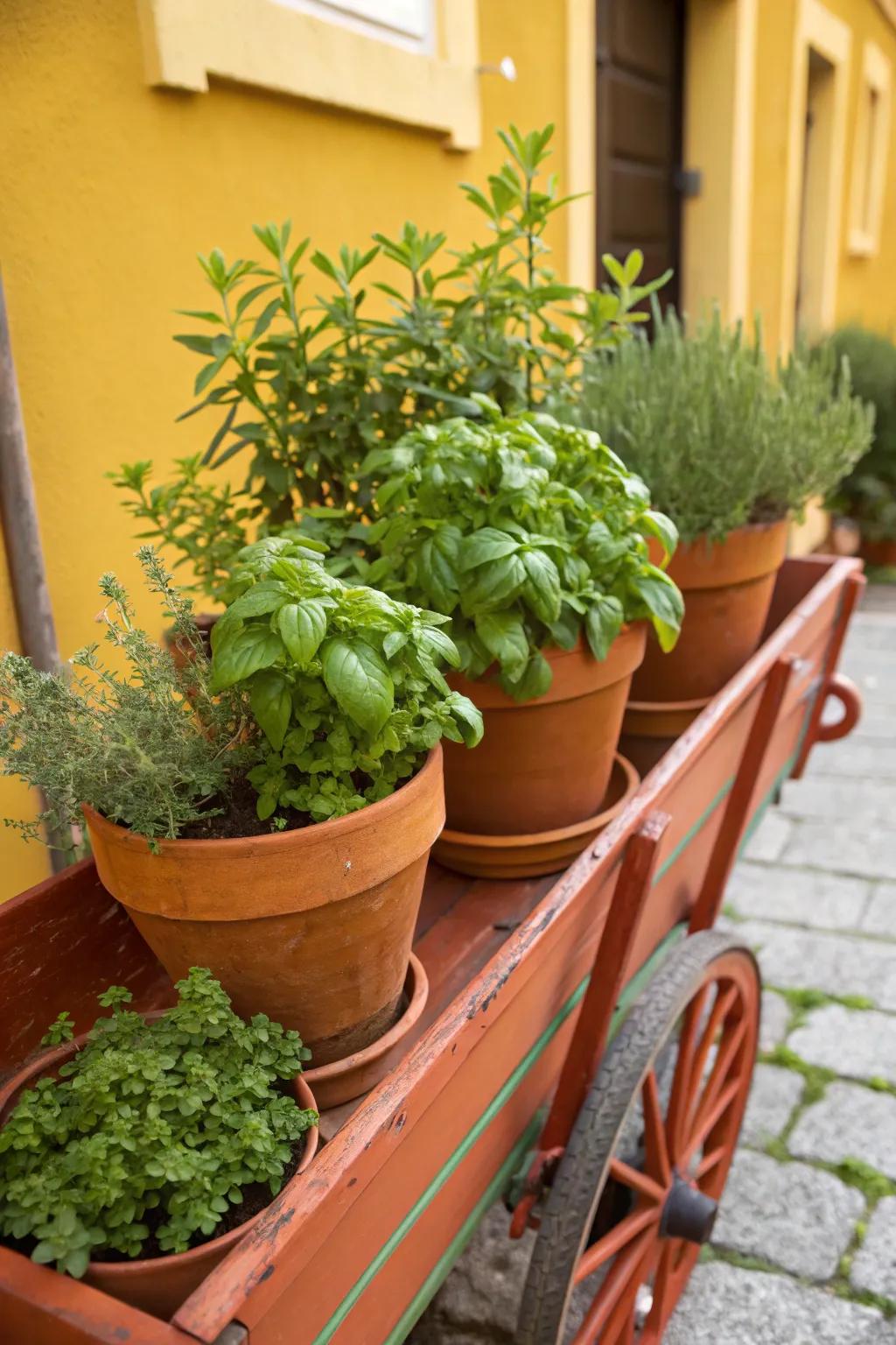 Bring fresh flavors to your kitchen with a wagon herb garden. 🌿 #HerbGarden #FreshFlavors