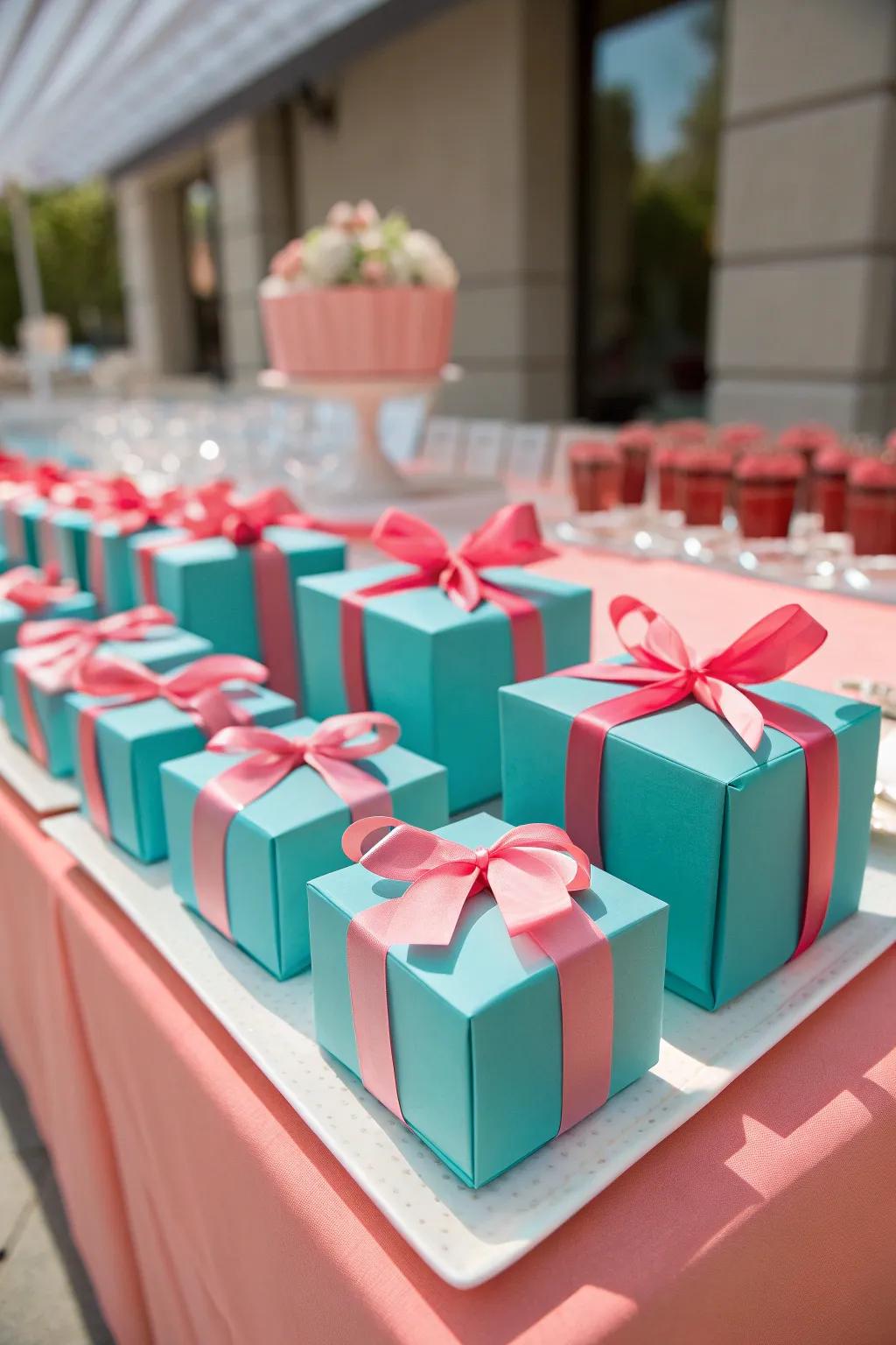 Delight your guests with mini favor boxes that are both decorative and heartfelt.