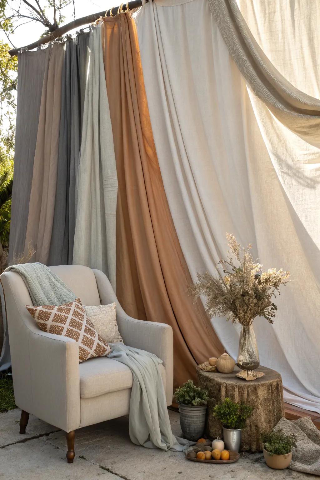 Achieve timeless elegance with neutral drapes that complement any decor style.