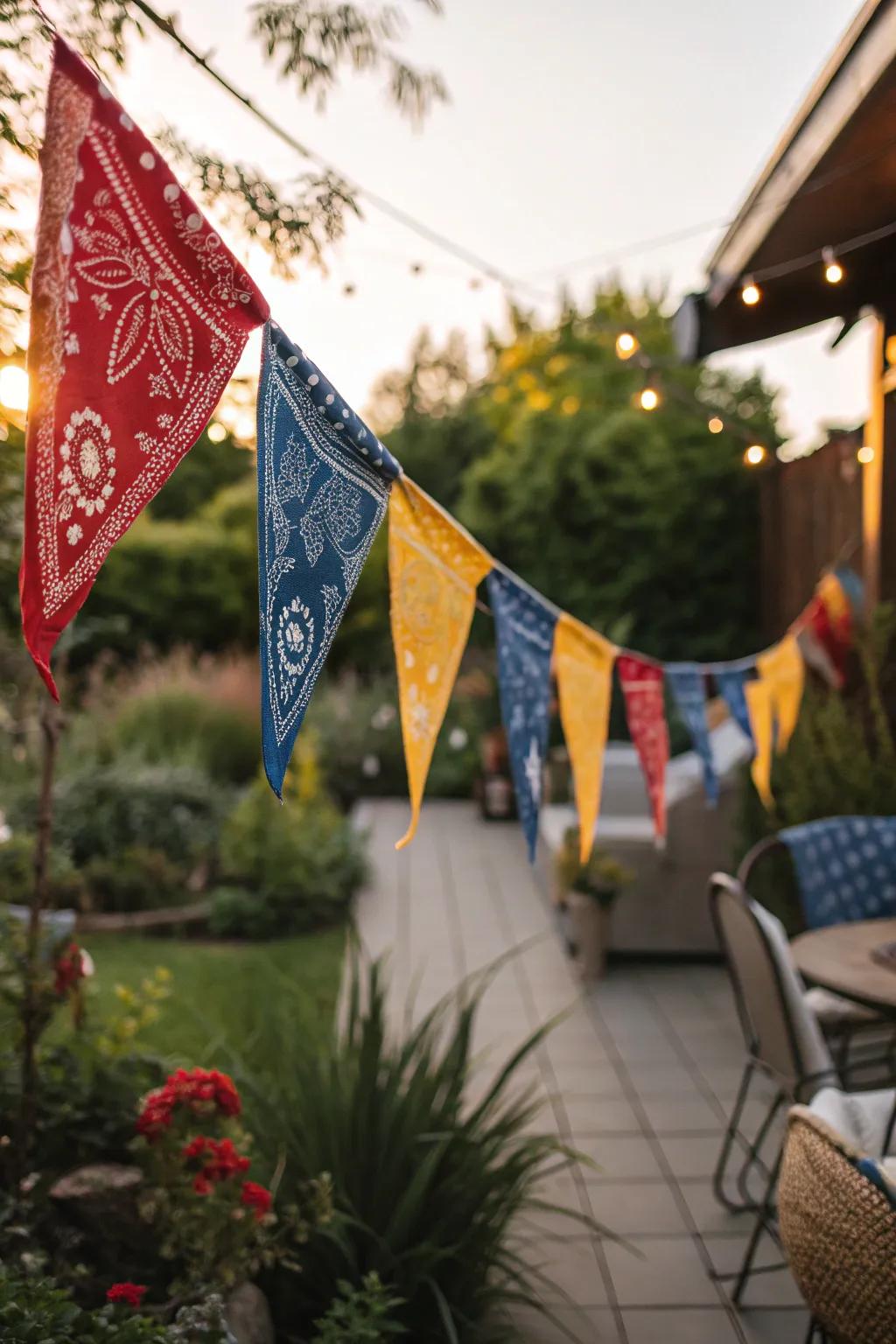 Bandana buntings bring a festive touch to your outdoor space, perfect for sunny days.