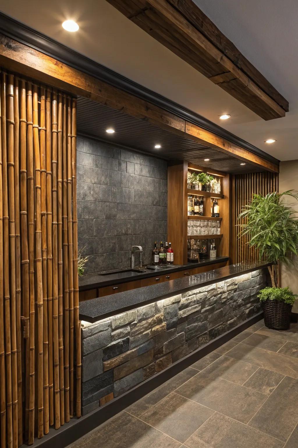 Add natural texture with organic elements that bring earthy charm to your bar.