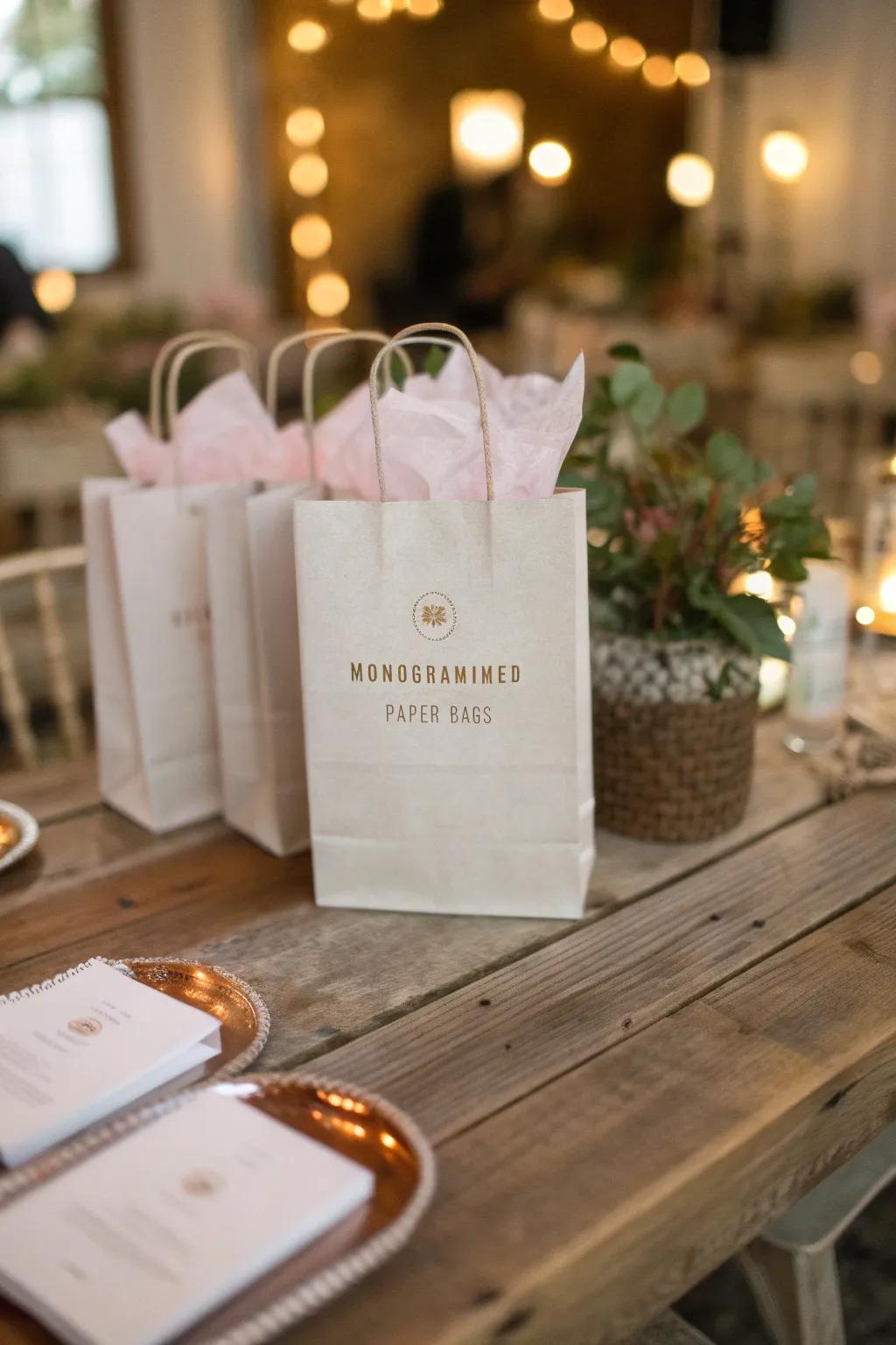 Add a personal touch to your event with these monogrammed bags, perfect for weddings.