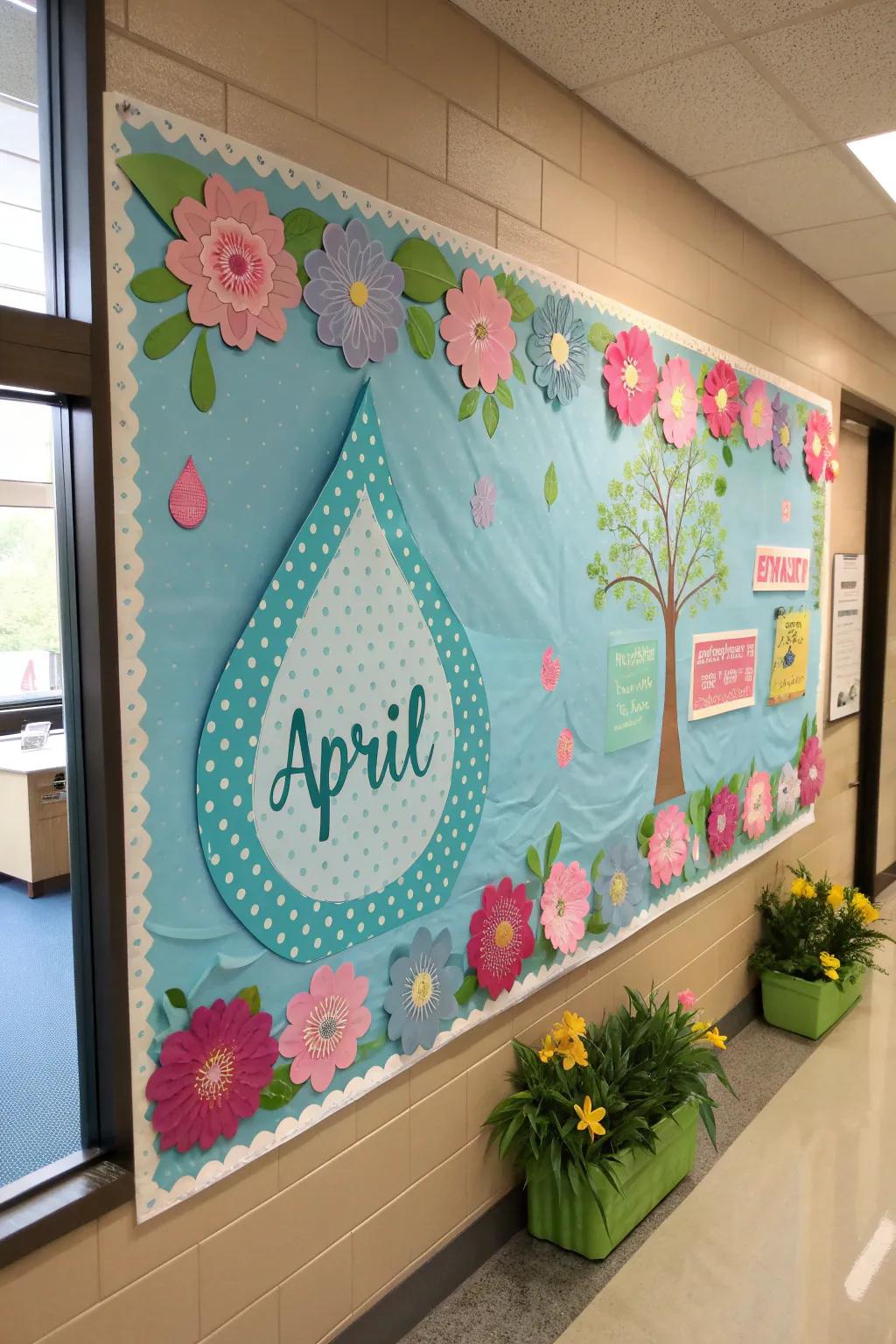 Transform your workplace with blooming flowers and raindrops that capture the essence of spring.